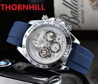 Högsta kvalitet män titta full funktion stopwatch mode casual klocka man svart blå gummi silikon lyx kvarts rörelse armbandsur reloj de lujo