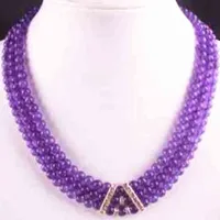 3rows 6mm purple chalcedony jades stone round beads torques necklace weddings party women bride jewelry 17-19&quot; BV94