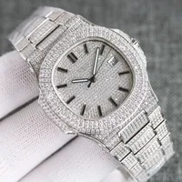 Moda Full Diamond Watch Mens Relógios Automático Mecânico de Pulso Mecânico 40mm Strap de Aço Inoxidável Sapphire Vida Vida Impermeável Design Negócio