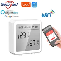 Smart Home Control Secugard Tuya WiFi Temperatur- och fuktighetssensor Inomhus Hygrometertermometer med LCD-skärmstöd Alexa Google som