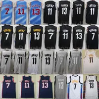Dikişli Basketbol 7 Kevin Durant Formalar 13 James Harden 11 Kyrie Irving City Siyah Beyaz Mavi Adam Kaliteli Kazanılan Üniforma Spor Jersey