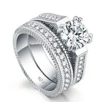Wedding Engagement Rings Embellished With Crystals From Swarovski Finger Ring Sets Bride Party Jewelry Gifts -606