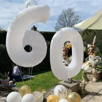 Parti Dekorasyonu 32/40inch Dev Beyaz Numara Folyo Balonlar Mutlu Yıllar Düğün Dijital Balon Çocuklar Bebek Duş Hava Globos