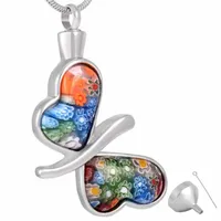 8117 Elegante Murano Butterfly Glass Multi Color Flower Cremation Joyería Ceniza Colgantes Collares
