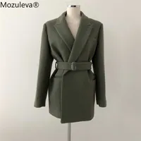 Mozuleva outono inverno mulheres jaquetas de lã formal de alta qualidade lace up escritório senhora selvagem quilted casaco quente femme 210706