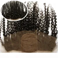 Unprocessed Indian Kinky Curly Cabelo De Silk Base Lace Frontal 13x4 Branqueado Knots 7A Indiano Humano Cabelo De Seda Top Lace Frontal Fechamento Parte Livre