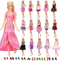 ファッション手作り22商品/ロット玩具人形アクセサリー= 12ドレス+子供のおもちゃ10枚の靴バービー服ゲームDiy誕生日ギフト210923