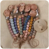 Baby Pacifier Holders Chain Clips Silicone Teething Beads Infant Feeding Newborn Practice Toys Natural Wooden Accessories Baby Chew Toy