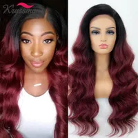 LX Brand Body Wave Lace Front Wig Synthetic Burgundy Red Wig High Temperature Font Lace Wigs for Women Side Part Natural Hairfactory direct