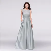 Lace and Satin Sleeveless Ball Gown with Pocket Full Pleated Satin Skirt Evening Dress WBM1118 Silver Prom Dress Party Dresses Ccerp