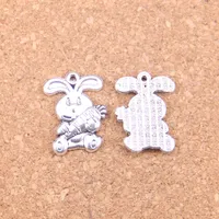 60 adet Antik Gümüş Bronz Kaplama Tavşan Bunny Havuç Paskalya Charms Kolye DIY Kolye Bilezik Bileklik Bulguları 21 * 15mm