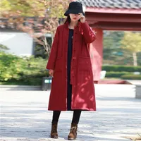Women Down Parkas Winter Vintage Woman Jacket Woman Stit-Up Collar Stand-Up Single-Grollo Linen Impietato Linen cinese Long Ounte