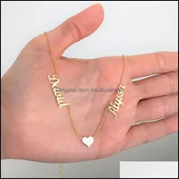 Кулон ожерелья подвески ювелирные Изготовленные на заказ два имена для женщин с сердцем ожерелье из нержавеющей стали золото персонализированные Choker BFF Y1220 капля