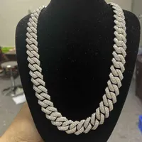 Halsketten Meisidianer Sterling S925 Silber Weißgold Überzogene VVS Moissanit Diamant 14mm 20 Zinch Kubanische Link Kette Halskette E8DC