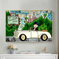 Cartoon Alec Monopoly Driving A Car with Money Posters and Prints Canvas Paintings Wall Art Pictures for Living Room Home Decoration Cuadros (No Frame)