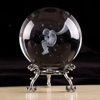 Decorative Objects & Figurines 60mm Crystal Ball With Base Laser Engraved 3d Little Princ Bear Dragon Inside Carving For Desk Table Decorati