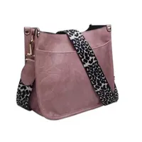 Kvällspåsar vintage pu läder leopard crossbody väska kvinnor axelrem damer messenger solid färg kvinnlig designer handväska