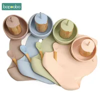 BOPOOBO соломенная бамбуковая чашка силиконовой чаши регулируемая нагрудник водонепроницаемый слюна полотенце деревянная ложка свободна от BPA новорожденного кормления подачи G1210