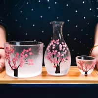 Cherry Blossom Japanese Sake Copa Cristal Vidrio Cálido Licor Jarra Retro Vino Set Exquisito Joyería Vacaciones Regalo Gafas