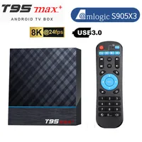 T95 Max Plus 8K TV Box Amlogic S905x3 Android 9.0 Tvbox 4 GB 64 GB Dual WiFi 3D HDR Media Palier Home Movie AirPlay Dlna Gra Smart StB