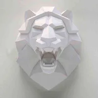 Leão cabeça 3d papel modelo animal escultura leão papercraft diy artesanato para sala de estar decoração casa decoração bar parede arte h1102