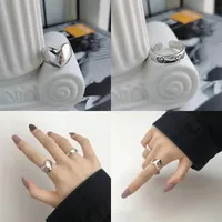 Fashion Heart Shape Ring Simplicity Wide Face Rings Opening Chaoren Hip Hop Female Silver Plated Jewellery 1 3ce Y2