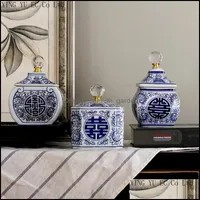 Garrafas de armazenamento frascos organização doméstica casa doméstica jardim cerâmico azul e branco porcelana ornamentos arranjo de flor pequena decoração livi