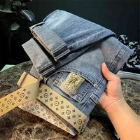 Yl ins mäns jeans klassisk stil affärsavancerad stretch regelbunden passform denim byxor grå blå hiphop byxor man 210714