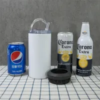 Toptan! 4 in 1 süblimasyon 16 oz bira soğutucular beyaz boş düz tumblers 2LIDS ile paslanmaz çelik kutu tutucular çift yalıtımlı su şişeleri bardaklar A12
