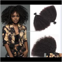 Brasilianska Human Remy Virgin Hair Afro Kinky Curly Hair Weaves Hårförlängningar Naturfärg 100g / Bundle Dubbel Wefts 3bundlar / Lot MJK5 XFKJL