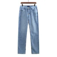 Случайные джинсы с джинсами с логотипом с логотипом на молнии кнопка украшения удобные дышащие ткань открытый износ