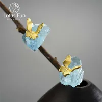 Lotus Fun Original Butterfly Stud Earrings with Stones for Women 925 Sterling Silver Luxury Jewelry Trend Girls Accessories 220114