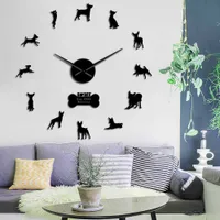 Frameless Spielzeug Fox Terrier Hund Silhouette Symbol 3D DIY Wanduhr Russisch Spielzeug Terrier Spiegeleffekt DIY Wandkunst Dekor Uhr Uhr X0726
