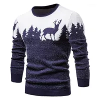 Зимний рождественский свитер дерево олень печатает мужские повседневные свитера о-шеи мужские пуловеры тонкие Pull1