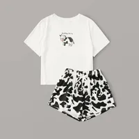 Mannenpijnkleding Pijama Fofo Para Mulheres 2021, Estampa de Vaca, Manga Curta, Desenho Animado, Roupas Casa