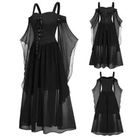 Casual Dresses 40# Gothic Medieval Dress Cosplay Carnival Halloween Women Plus Size Cold Shoulder Butterfly Sleeve Lace Up