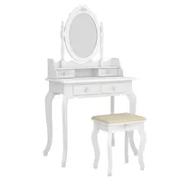 Waco 4-gavetas vaidade maquiagem conjunto de mesa, mobília do quarto com tamborete oval espelho, mesas de molho de madeira