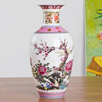 花瓶アンティークJingdezhenヴィンテージセラミック花瓶デスクアクセサリー工芸品ピンクフラワー伝統的な磁器中国語