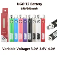 UGO T2 BATERÍA VAPE PEN 650mAH 900mAh Voltaje variable E baterías de cigarrillo con doble puerto de carga inferior 8 colores ECPOW