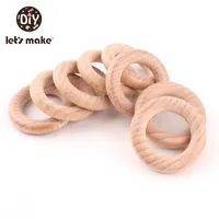 Let's Make Beech Wood 50pc Wooden Ring 40 55 60 70mm Wooden Teether DIY Bracelet Crafts Gift Teething Accessory Baby Teether 220222