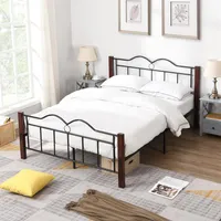US Stock Bedroom Mobiliário Metal Plater Platform cama com pés de madeira A47