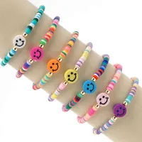 10 pcs, pulseira de rosto feliz para mulheres pulseiras coloridas em mão jóias dics redondo frisado polímero polímero pulseras mujer moda