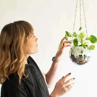 Disco Ball Planter Globe Shape Hanging Vase Flower Planter Pots Rope Hanging Wall Homw Decor vase Container room decoration 210615