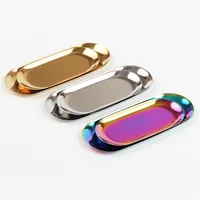 Chic Metal Tray Dessert Tray Plate Storage Colored Stainless Steel Oval Towel Tray Popular Product Decoration 225 V2