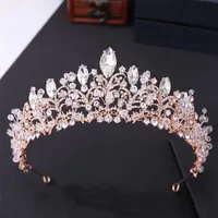 KMVEXO Handmade Rose Gold Crystal Bead Bridal Tiara Crown Pageant Prom Diadem Bride Headband Wedding Hair Accessories 220125