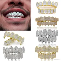 18k Real Gold Punk Hiphop Cubic Zircon Vampire Teeth Fang Grillz Dental Mouth Grills Braces Tooth Cap Rapper Jewelry For Cosplay Party