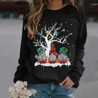 Women's Hoodies & Sweatshirts Christmas Women Cartoon Santa Gnome Printed Xmas Winter Long Sleeve Round Neck Jumper Pullover Tops D5