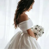 2021 Prenses Gelinlik Saten Vintage Kapalı Omuz Düğün Gelin Elbiseler Uzun Tren Beyaz Fildişi Düğün Balo