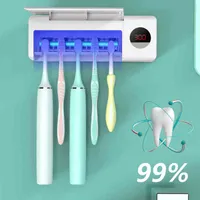 紫外線歯ブラシのサニタイザー多機能バスルームの壁に取り付けられた滅菌器ホルダーのタイミング機能歯ブラシオーガナイザー220112