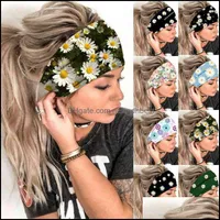Hair Rubber Bands Jewelry Women Girl Summer Boho Floral Headband Bohemian Cross Turban Bandage Bandanas Accessories Headwrap Headwear Gift D
